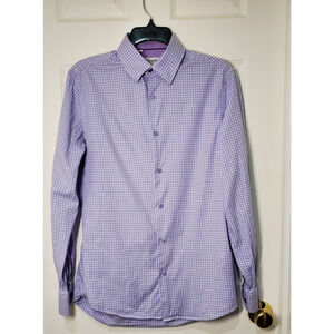 Duchamp London Slim Fit Dress Shirt Mens 15.5 M Purple Check Stretch